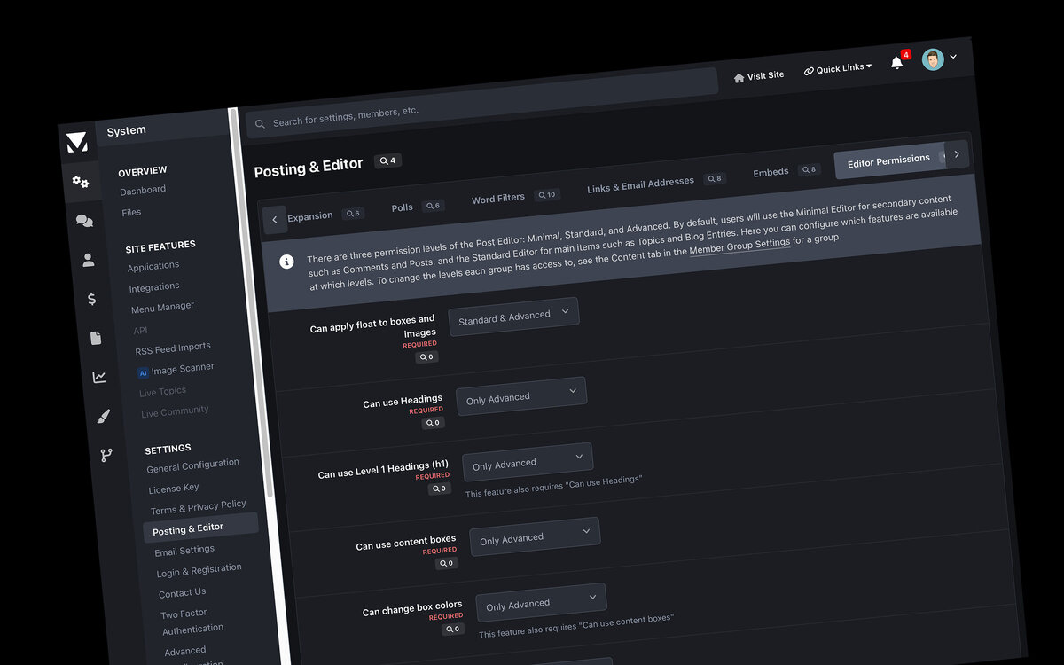 Invision Community 5: Editor Permissions and Custom Embeds